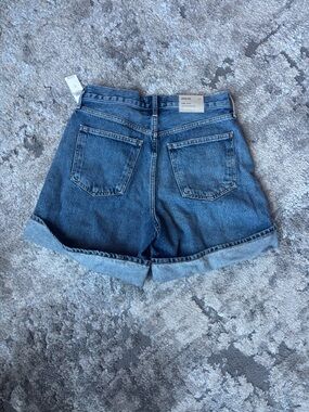 Agolde Medium Blue High-Rise Denim Roll-Hem Shorts